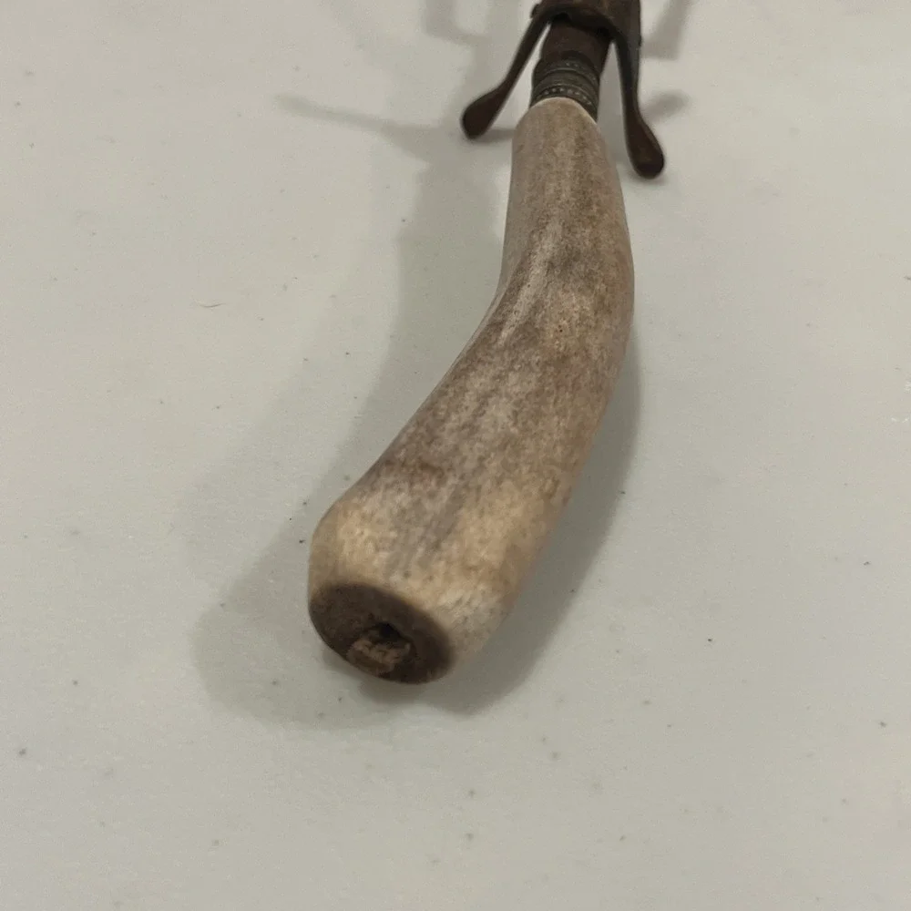 Antique Deer/Stag Antler Handle Meat Carving Serving Fork w/Stand